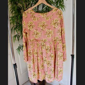 April Cornell Pink Yellow Floral Tie Waist Dress M